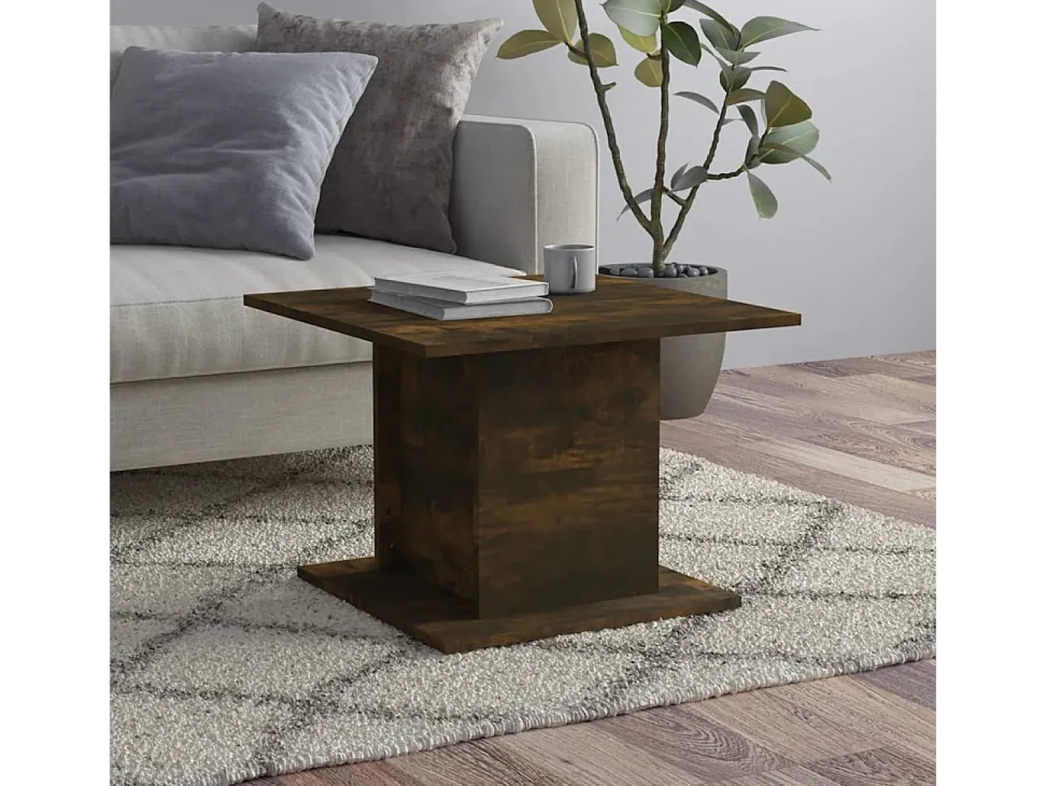 Mesa de centro | Mesa de apoio 55.5x55.5x40cm derivados madeira carvalho fumado^ Mesa De Centro