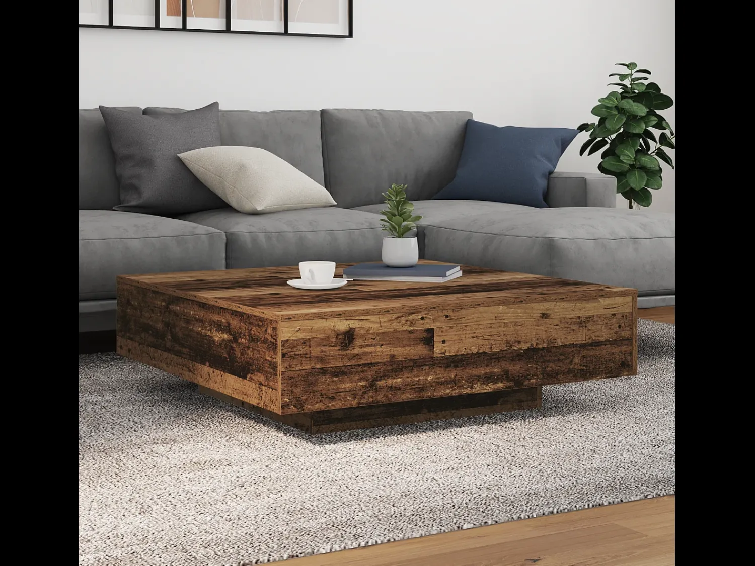 Mesa de centro | Mesa de apoio | Mesa de café Madeira antiga 100x100x31 cm Castanho