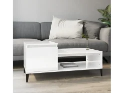 Mesa De Centro* Mesa de centro | Mesa de apoio 100x50x45 cm derivados madeira brilhante Branco