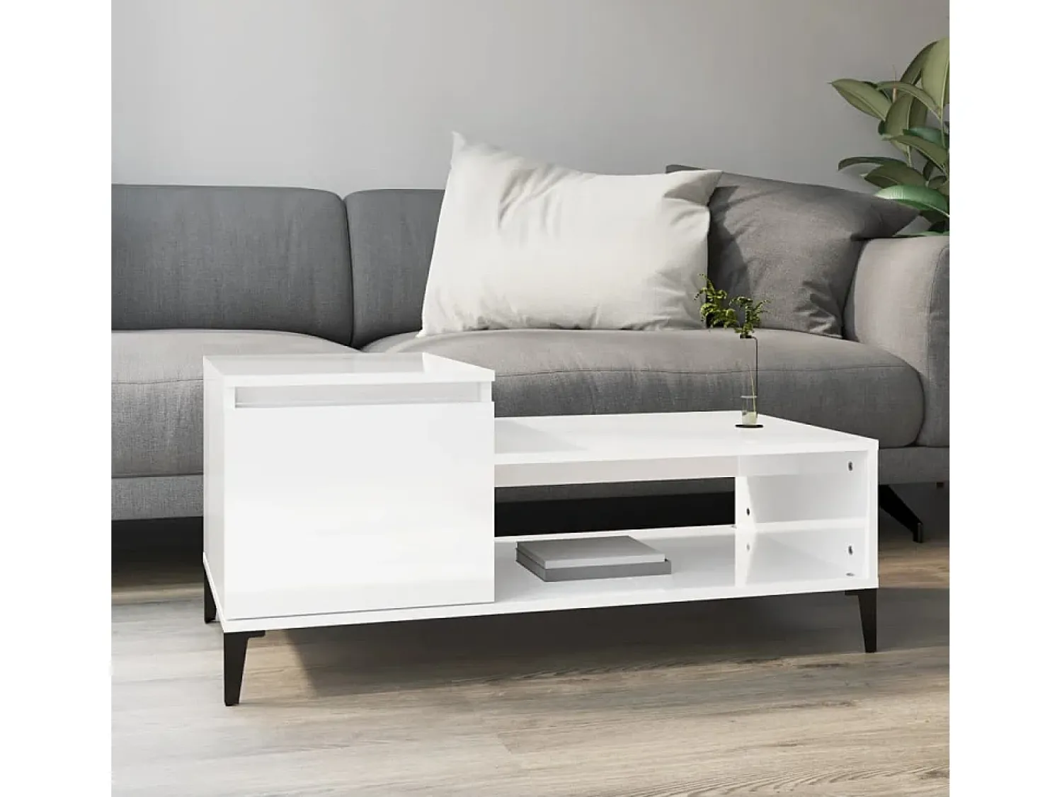 Mesa De Centro* Mesa de centro | Mesa de apoio 100x50x45 cm derivados madeira brilhante Branco