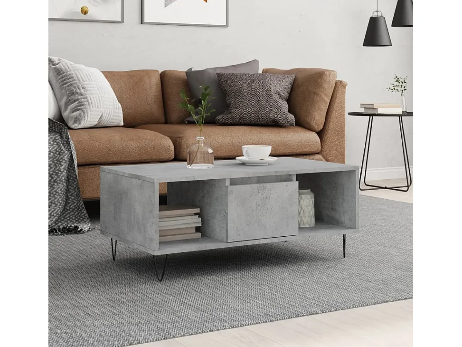 Mesa De Centro| Mesa de centro | Mesa de apoio 90x50x36.5 cm derivados madeira cimento Cinzento