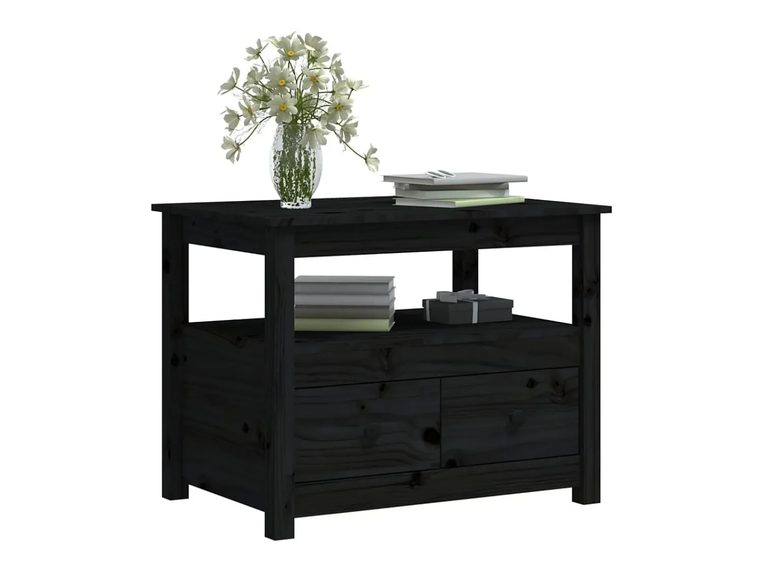 New Mesa de centro | Mesa de apoio 71x49x55 cm pinho maciço Preto