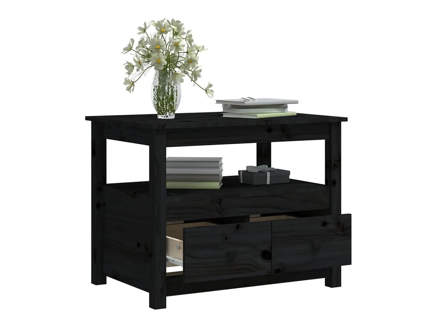 New Mesa de centro | Mesa de apoio 71x49x55 cm pinho maciço Preto