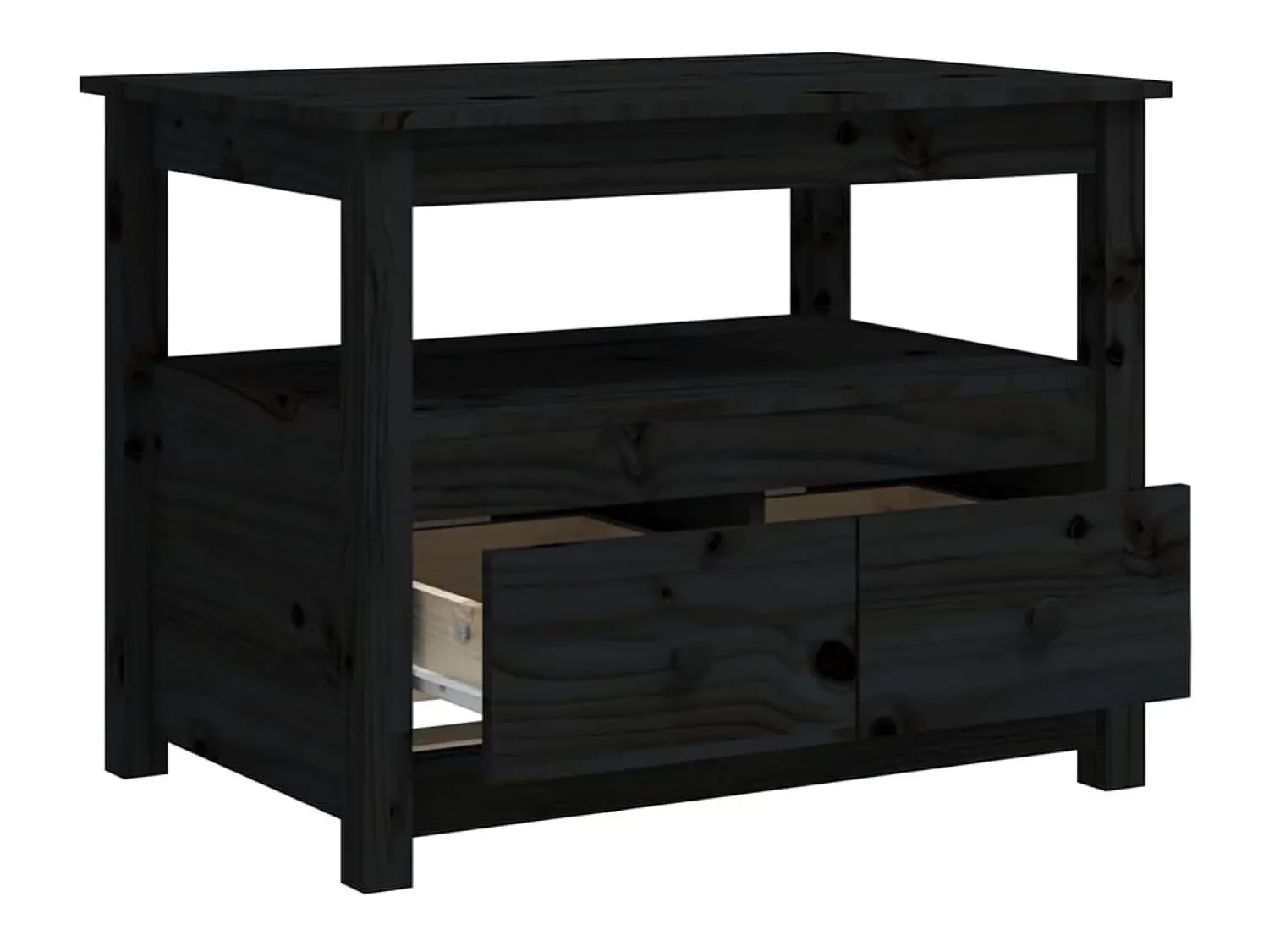 New Mesa de centro | Mesa de apoio 71x49x55 cm pinho maciço Preto