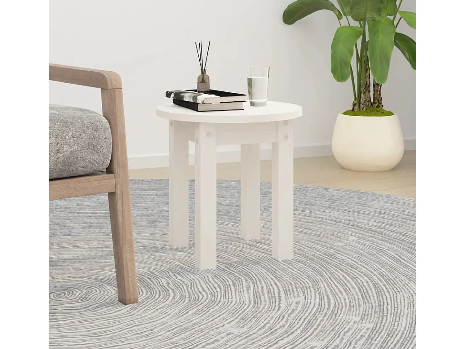 Mesa De Centro| Mesa de centro | Mesa de apoio Ø 35x35 cm madeira de pinho maciça Branco