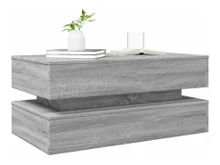 New Mesa de centro | Mesa de apoio com luzes LED 90x50x40 cm sonoma Cinzento