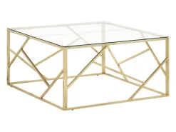 Hot Mesa de centro | Mesa de apoio aço inoxidável e vidro temperado dourado Cor de laranja