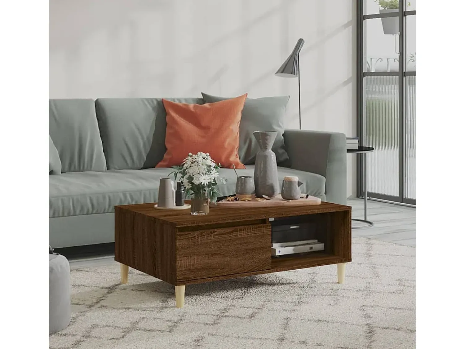 Outlet Mesa de centro | Mesa de apoio 90x60x35 cm derivados madeira carvalho Castanho