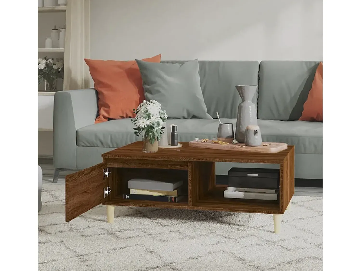 Outlet Mesa de centro | Mesa de apoio 90x60x35 cm derivados madeira carvalho Castanho