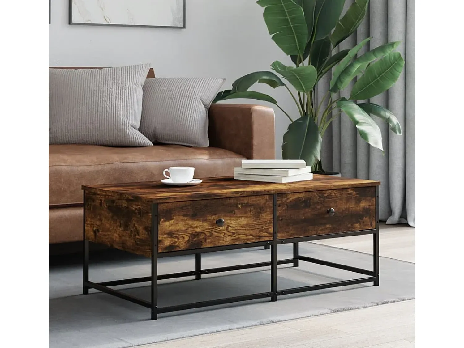 Sale Mesa de centro | Mesa de apoio 100x51x40 cm derivados madeira carvalho fumado Castanho