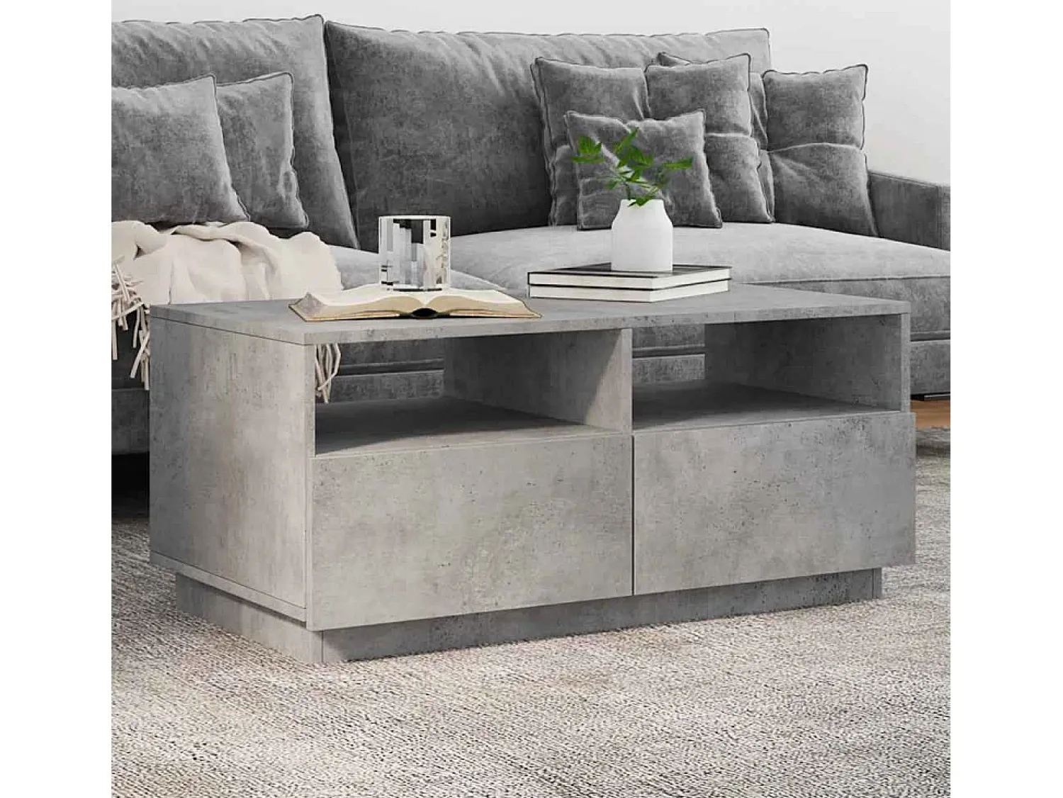 Mesa De Centro| Mesa de centro | Mesa de apoio com luzes LED 90x49x40 cm cimento Cinzento
