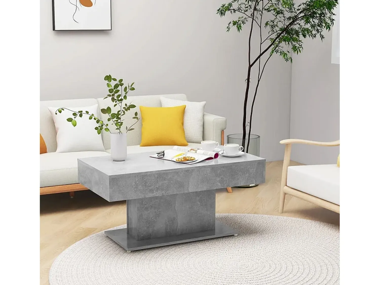 Mesa de centro | Mesa de apoio 96x50x45 cm derivados madeira cimento^ Mesa De Centro