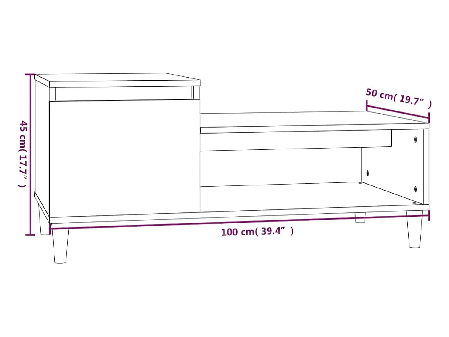 Clearance Mesa de centro | Mesa de apoio 100x50x45 cm derivados madeira sonoma Cinzento