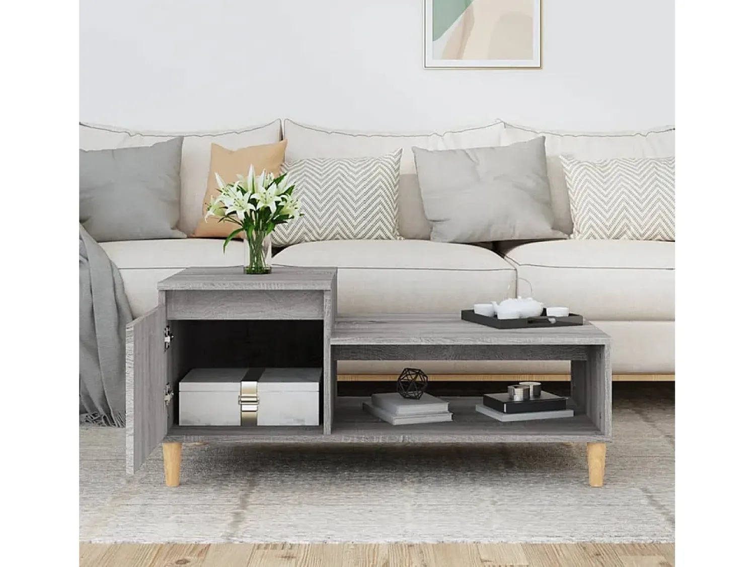 Clearance Mesa de centro | Mesa de apoio 100x50x45 cm derivados madeira sonoma Cinzento