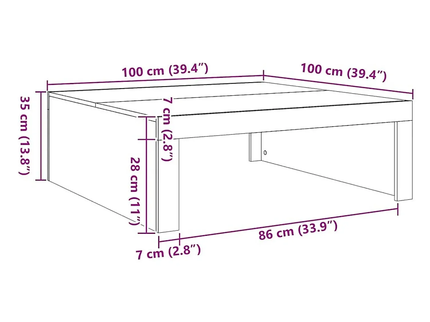 Mesa de centro | Mesa de apoio | Mesa de café 100x100x35 cm derivados madeira carvalho artisiano^ Mesa De Centro