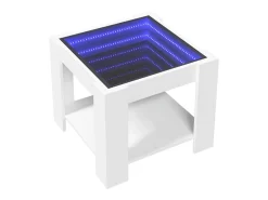 Mesa De Centro| Mesa de centro | Mesa de apoio c/ LEDs 53x53x45 cm derivados de madeira Branco