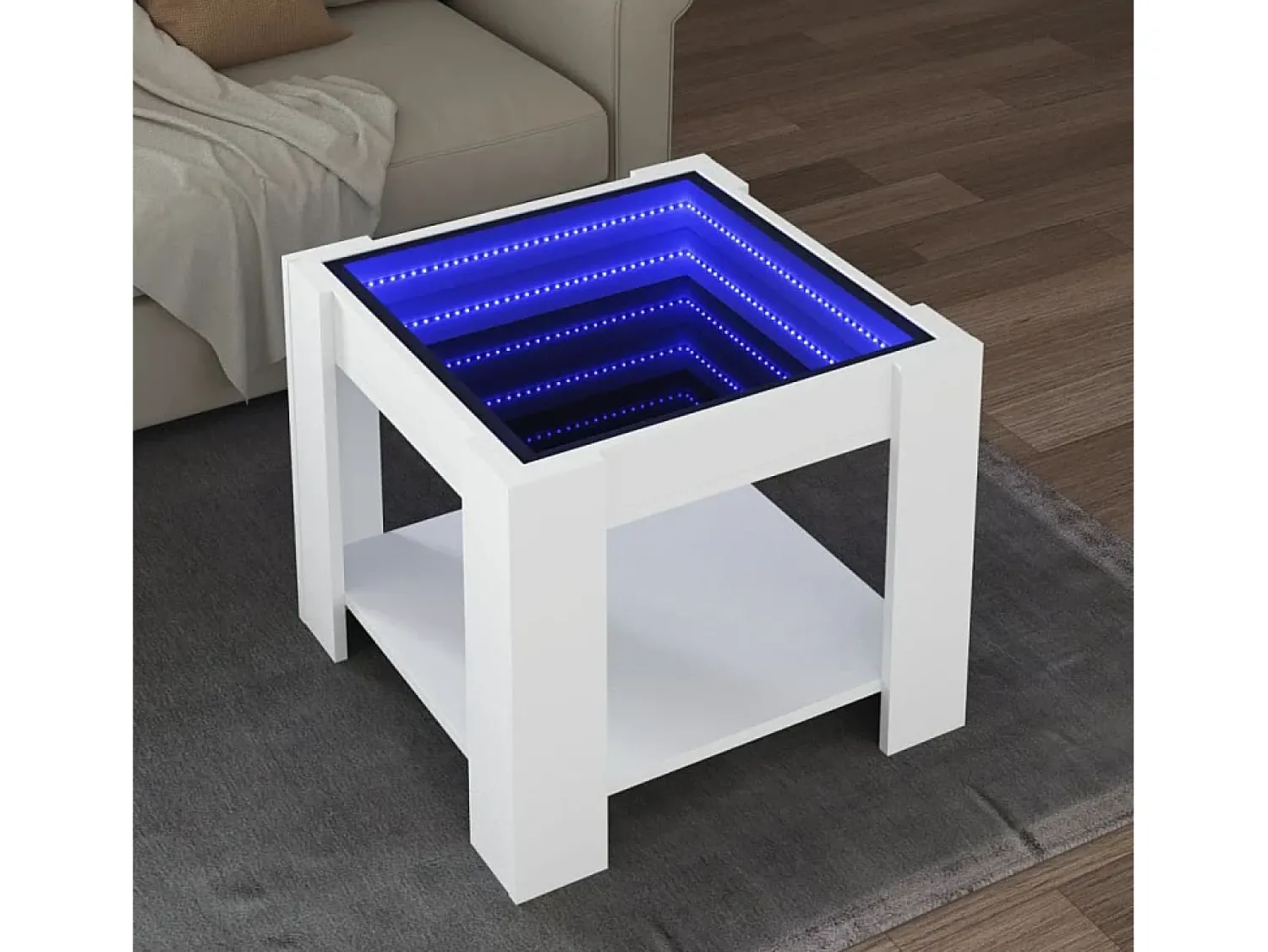 Mesa De Centro| Mesa de centro | Mesa de apoio c/ LEDs 53x53x45 cm derivados de madeira Branco