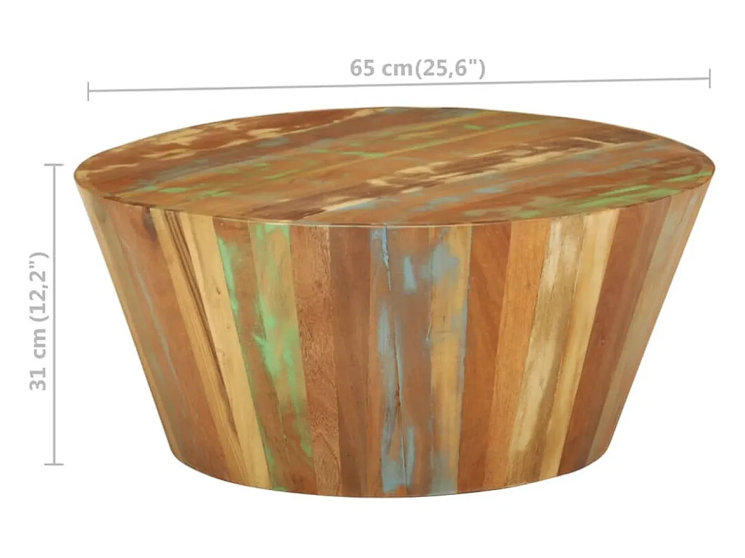 Mesa De Centro| Mesa de centro | Mesa de apoio Ø65x31 cm madeira recuperada maciça Multicor