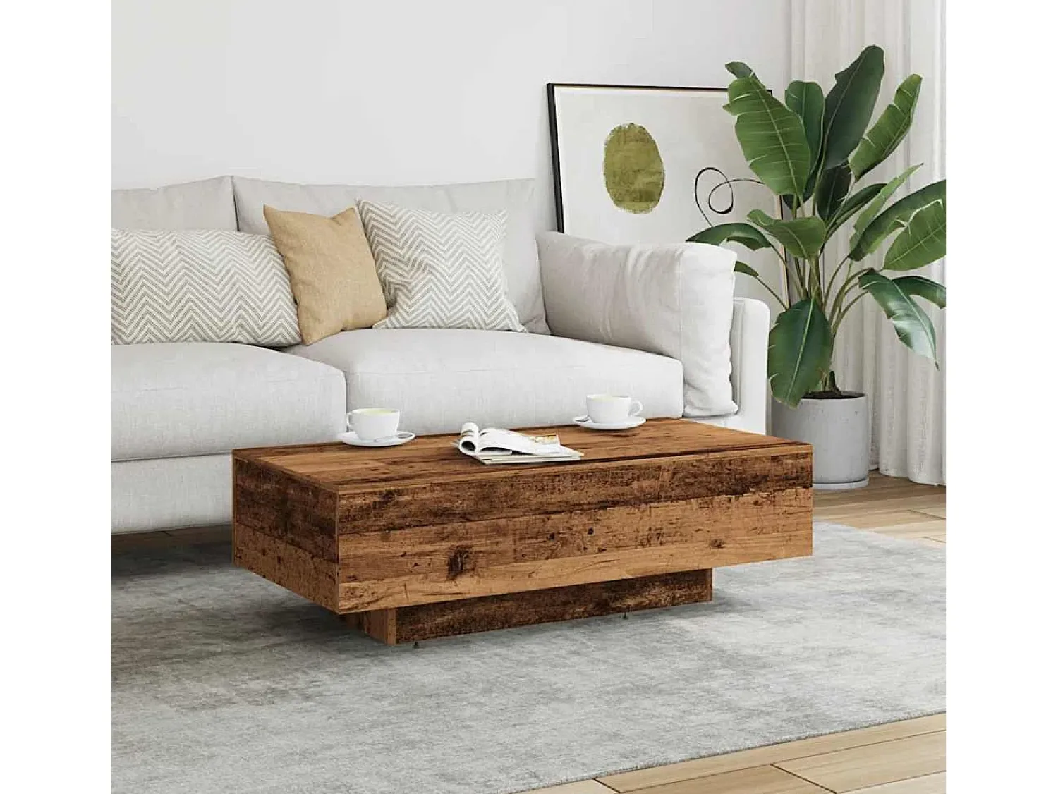 Outlet Mesa de centro | Mesa de apoio | Mesa de café 100x49.5x31 cm derivados madeira madeira velha Castanho