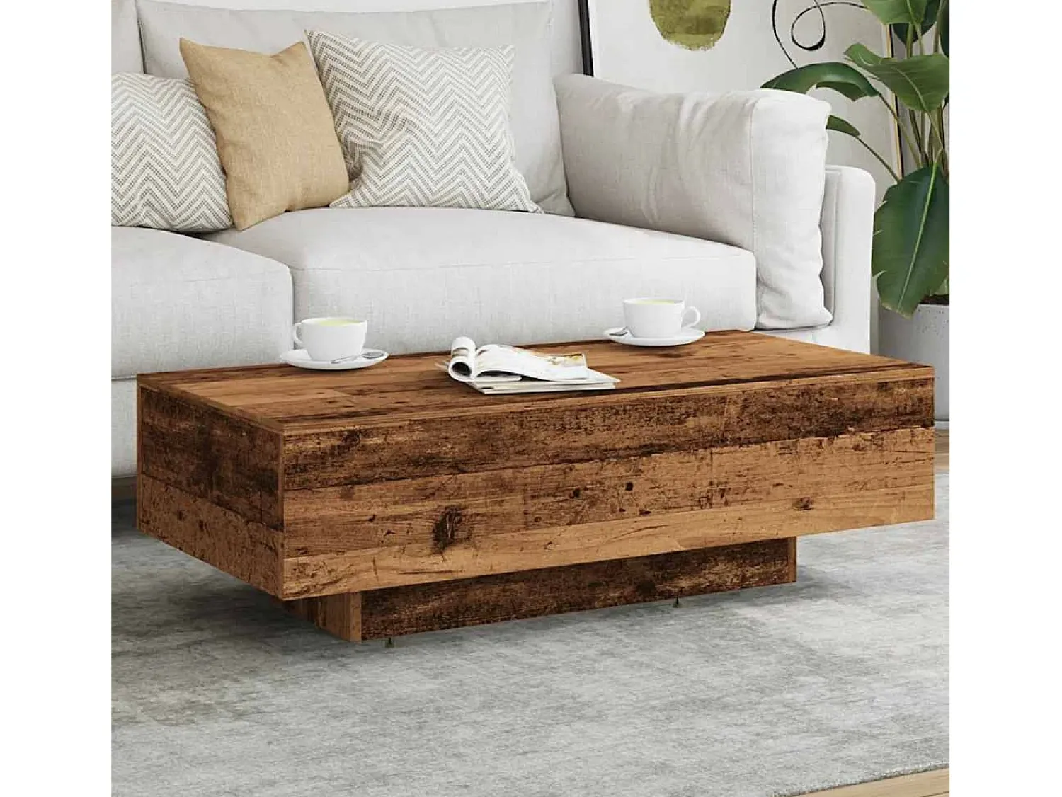 Outlet Mesa de centro | Mesa de apoio | Mesa de café 100x49.5x31 cm derivados madeira madeira velha Castanho