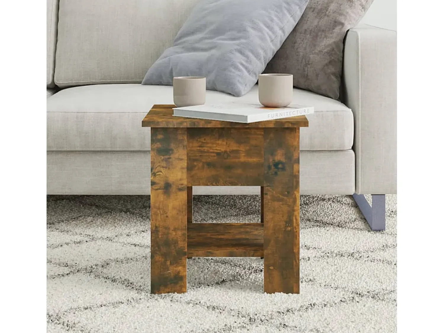 New Mesa de centro | Mesa de apoio 40x40x42cm madeira processada cor carvalho fumado Castanho
