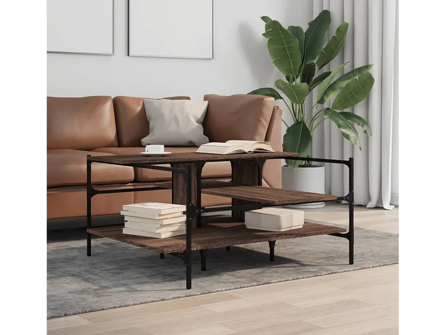 Mesa de centro | Mesa de apoio 100x100x48.5 cm derivados madeira carvalho^ Mesa De Centro