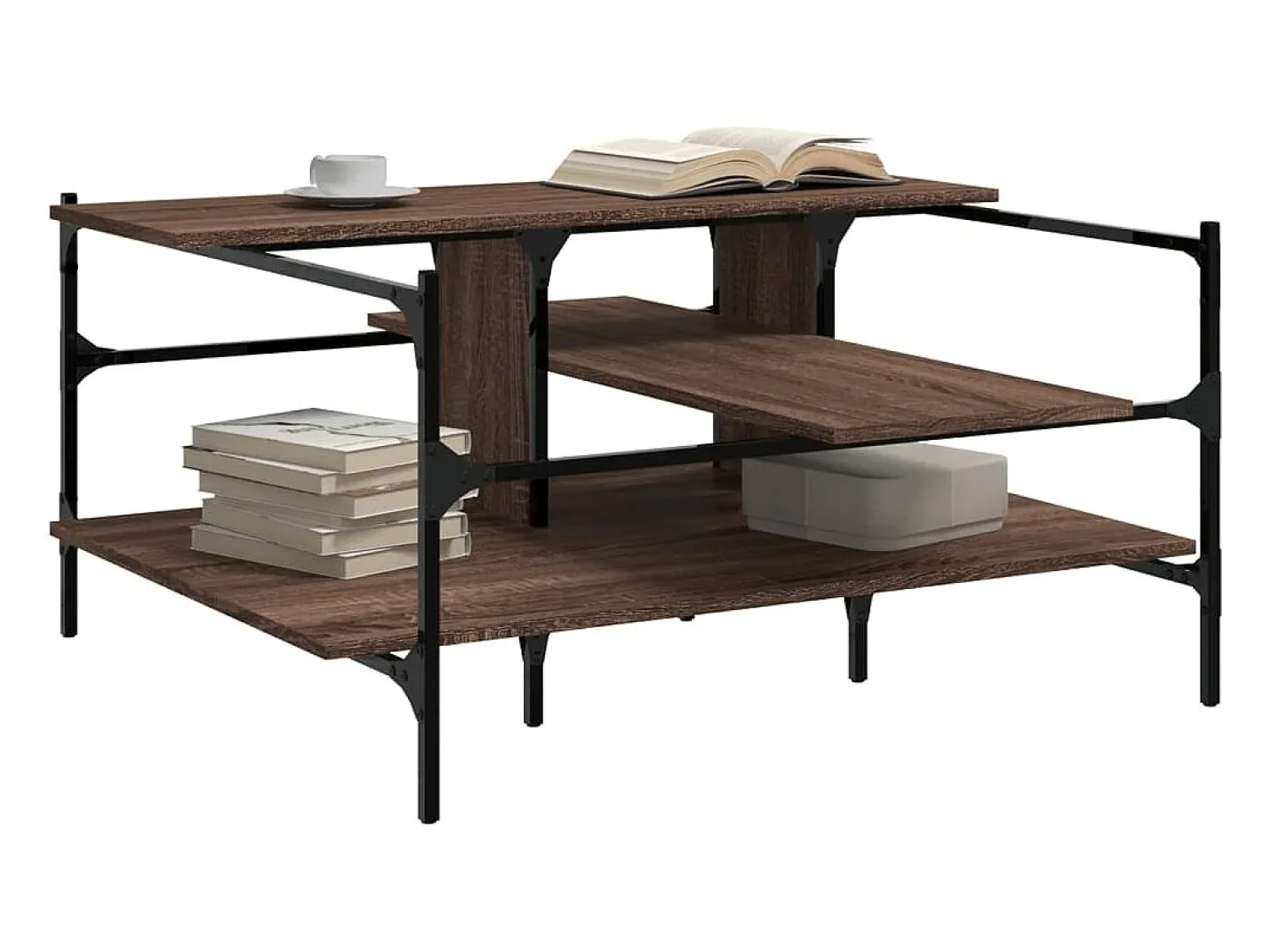 Mesa de centro | Mesa de apoio 100x100x48.5 cm derivados madeira carvalho^ Mesa De Centro