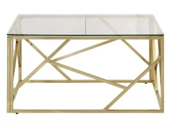 Mesa De Centro| Mesa de centro | Mesa de apoio aço inoxidável e vidro temperado dourado Cor de laranja