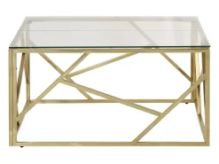 Mesa De Centro| Mesa de centro | Mesa de apoio aço inoxidável e vidro temperado dourado Cor de laranja