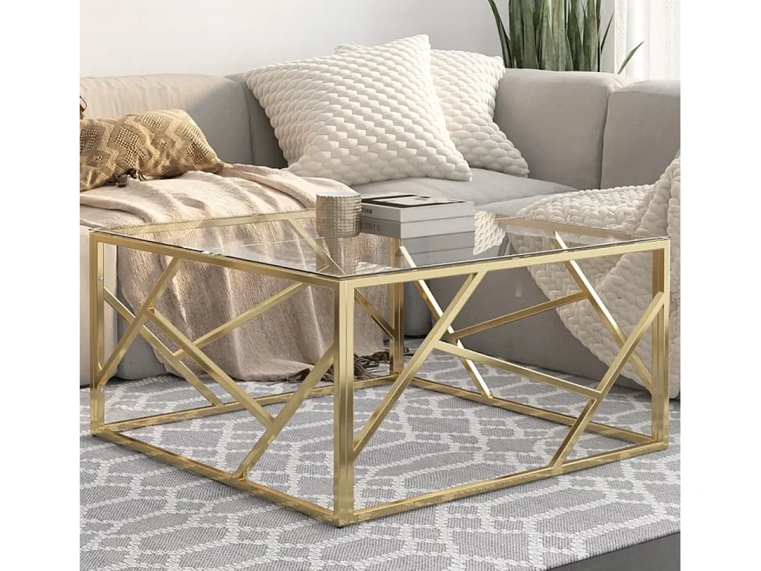 Mesa De Centro| Mesa de centro | Mesa de apoio aço inoxidável e vidro temperado dourado Cor de laranja