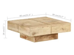 Mesa De Centro* Mesa de centro | Mesa de apoio | Mesa de café 80x80x28 cm madeira de mangueira maciça Castanho