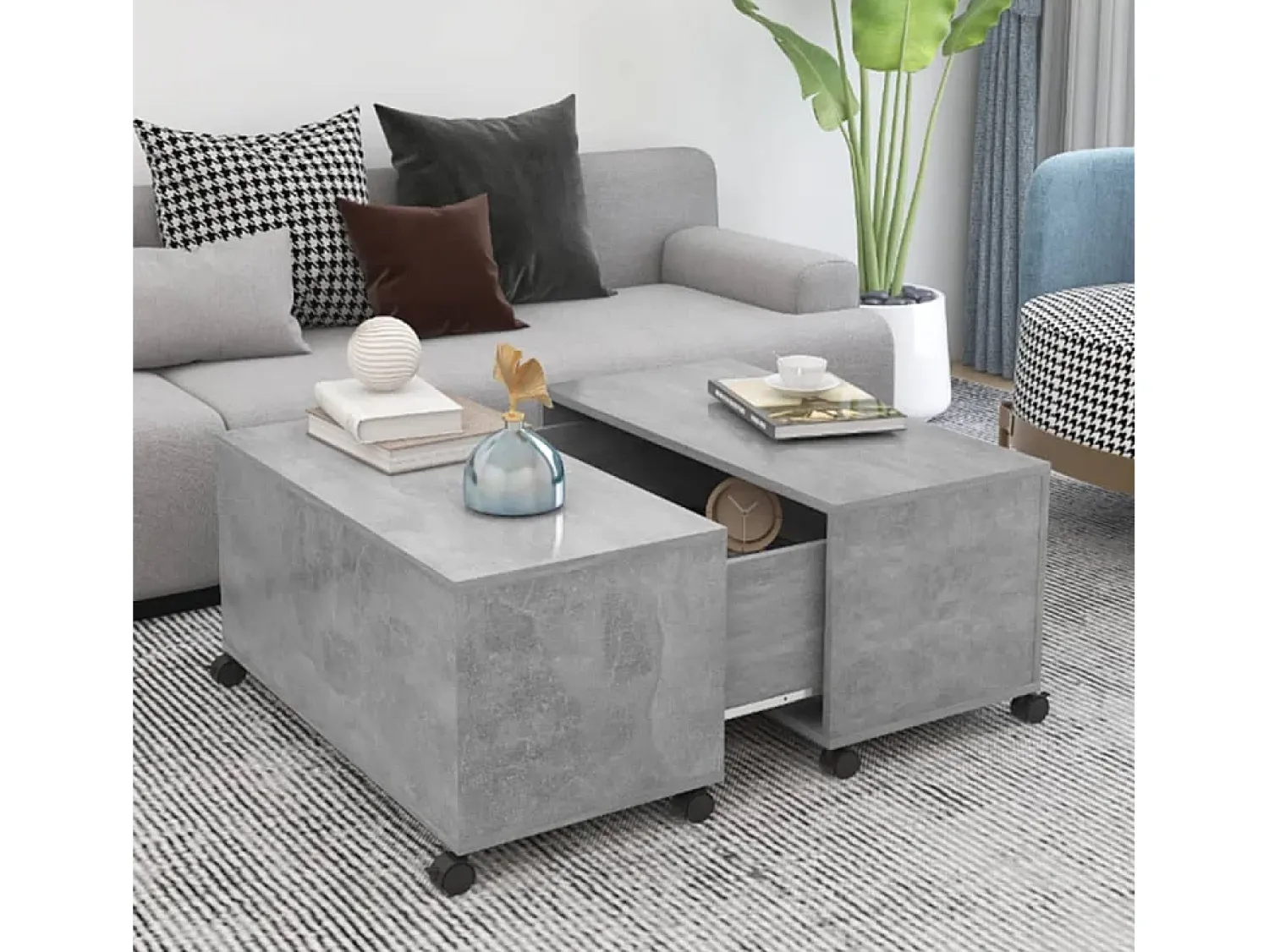Mesa De Centro| Mesa de centro | Mesa de apoio 75x75x38 cm contraplacado cimento Cinzento