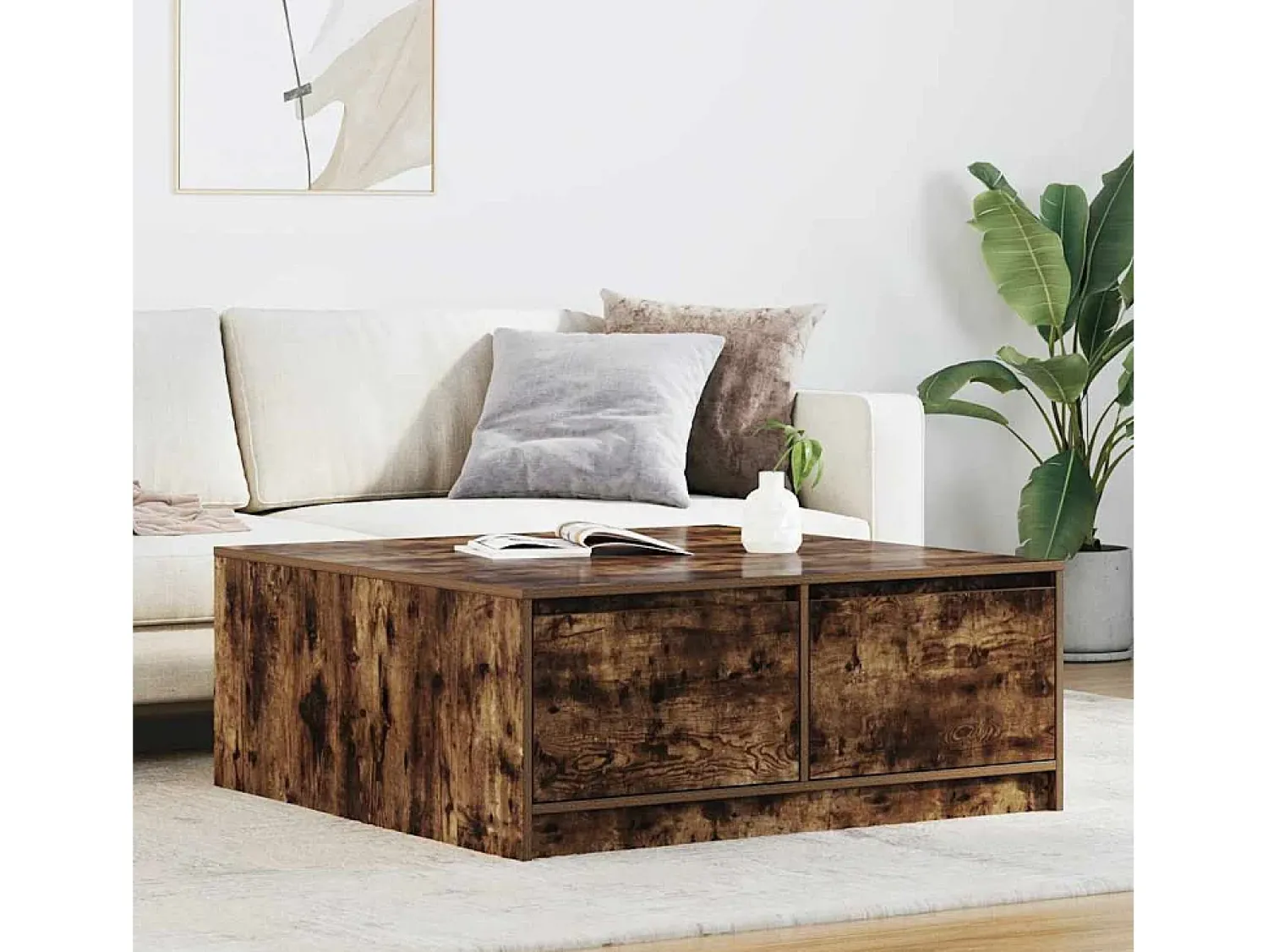 Sale Mesa de centro | Mesa de apoio com gavetas 100x100x40 cm carvalho fumado Castanho