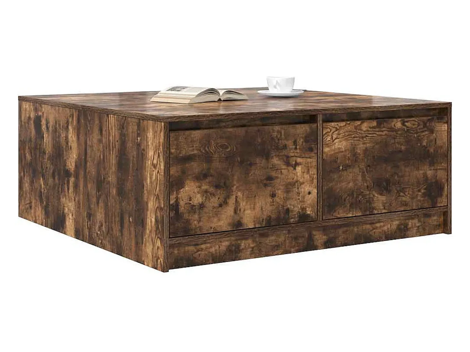 Sale Mesa de centro | Mesa de apoio com gavetas 100x100x40 cm carvalho fumado Castanho