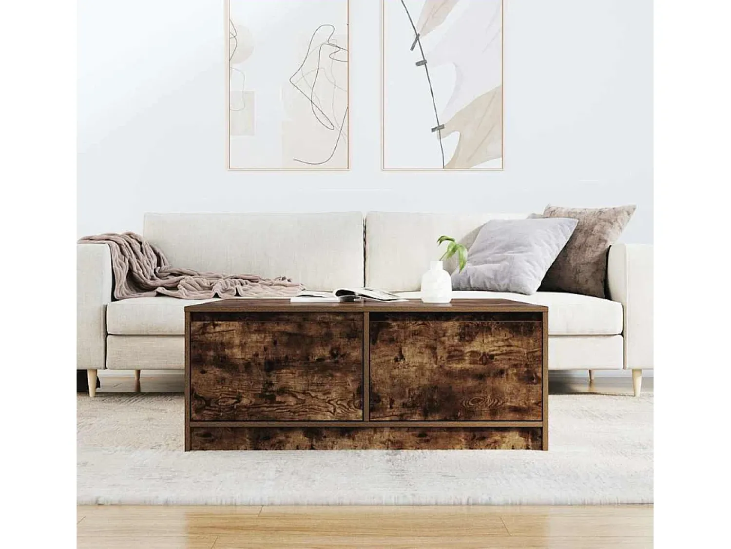 Sale Mesa de centro | Mesa de apoio com gavetas 100x100x40 cm carvalho fumado Castanho