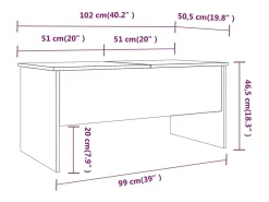 Mesa De Centro| Mesa de centro | Mesa de apoio 102x50.5x46.5 cm madeira processada carvalho fumado Castanho