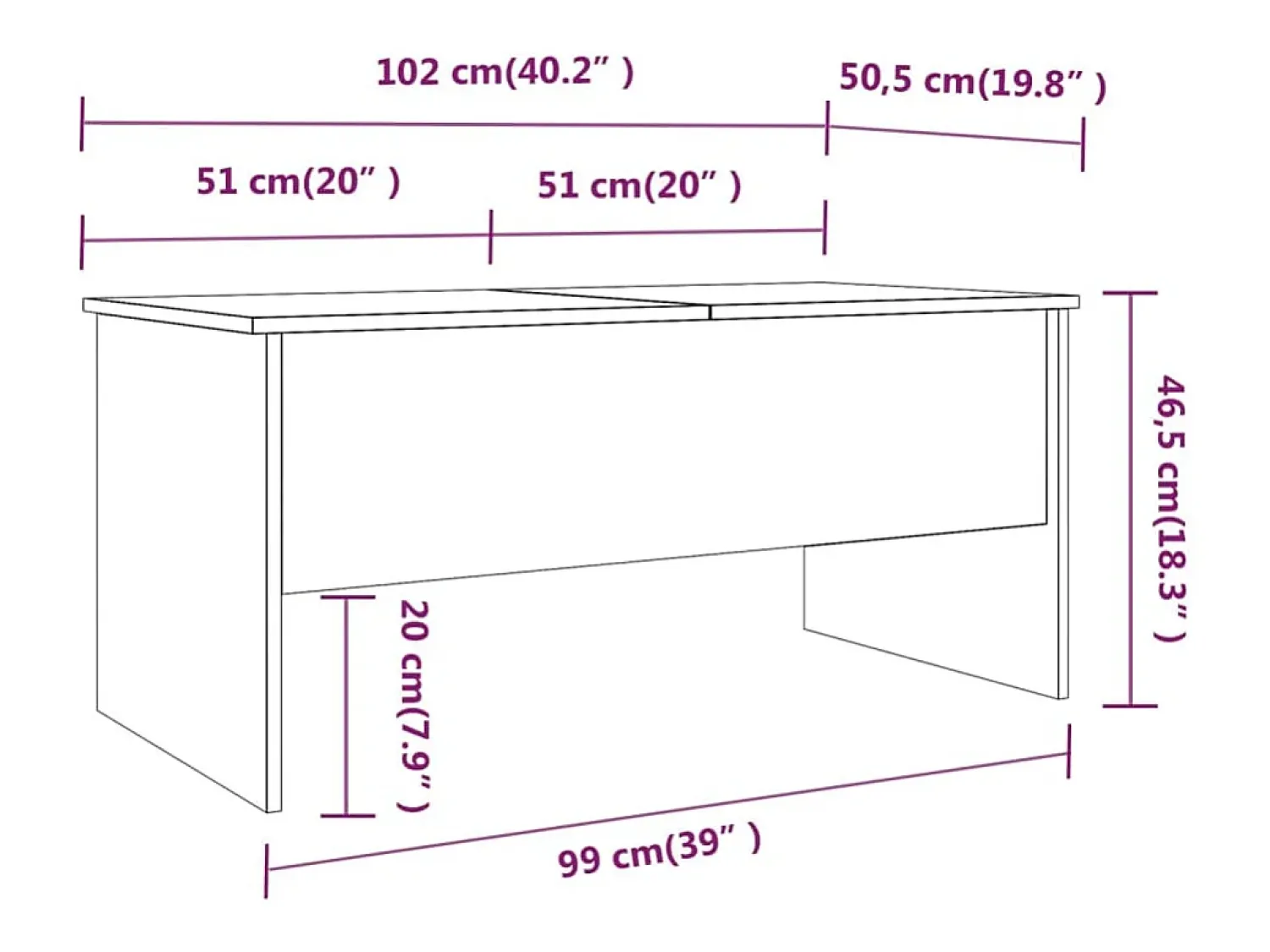 Mesa De Centro| Mesa de centro | Mesa de apoio 102x50.5x46.5 cm madeira processada carvalho fumado Castanho
