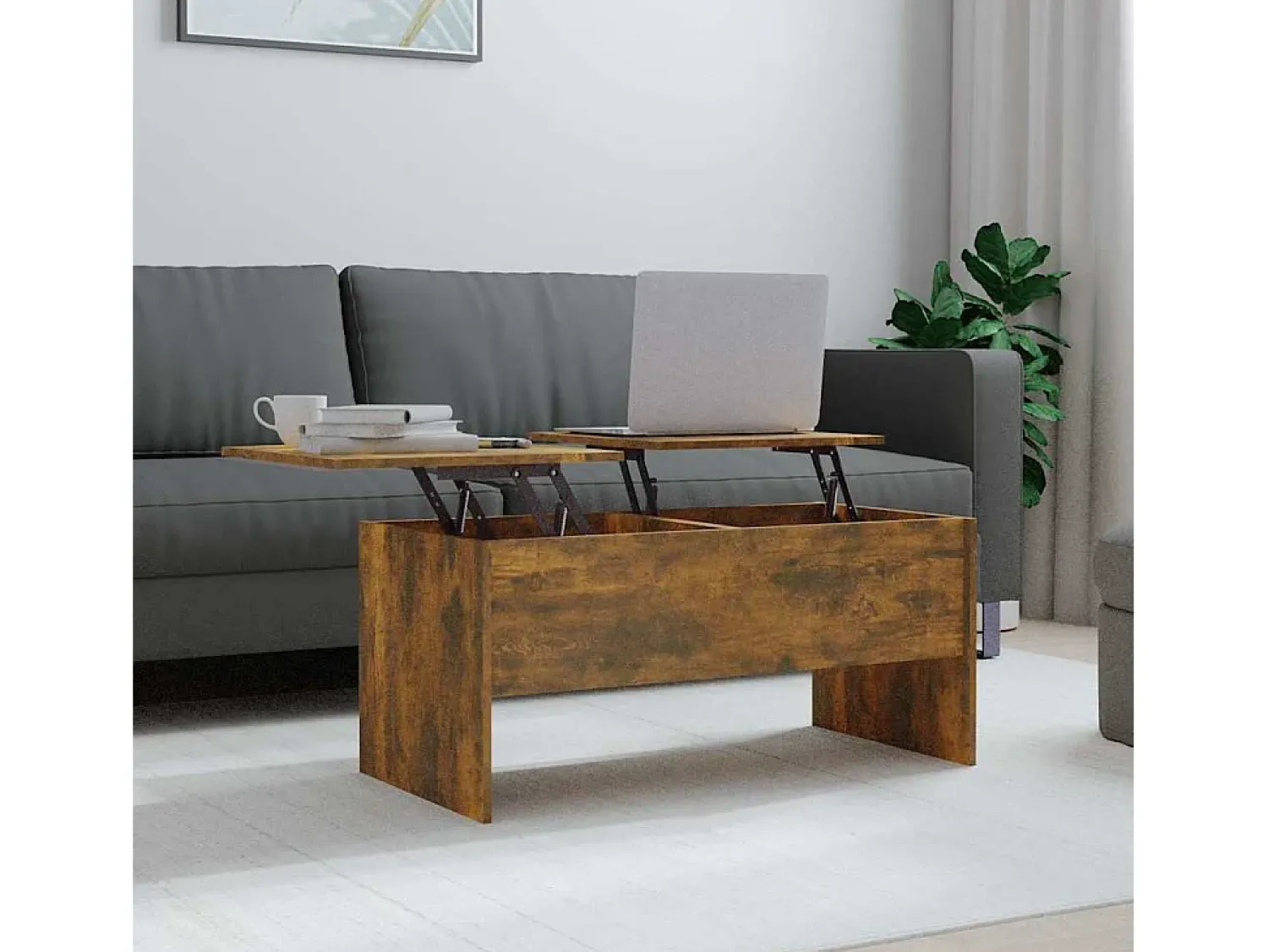 Mesa De Centro| Mesa de centro | Mesa de apoio 102x50.5x46.5 cm madeira processada carvalho fumado Castanho
