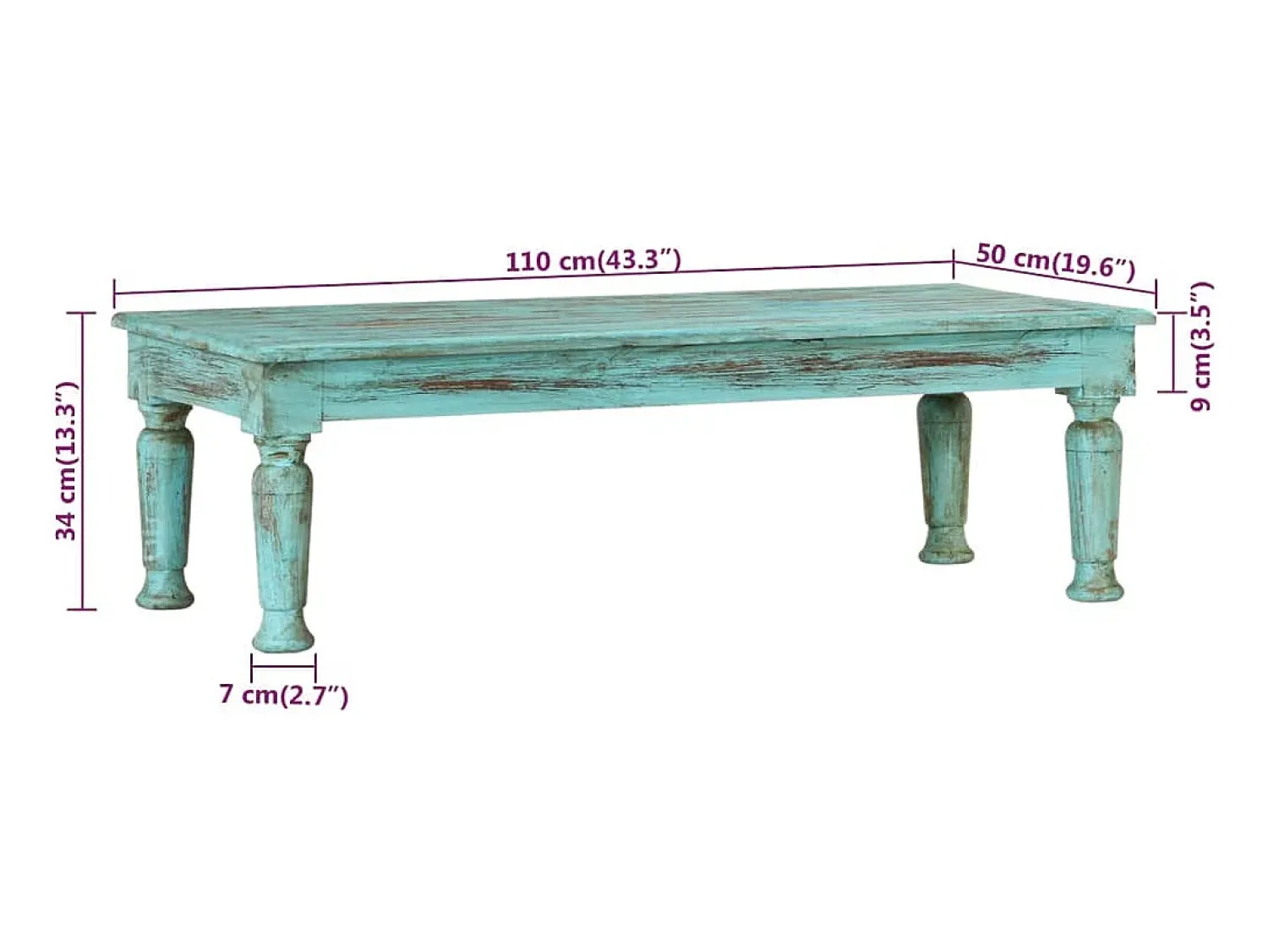 Mesa De Centro* Mesa de centro | Mesa de apoio | Mesa de café 110x50x34 cm madeira recuperada maciça Multicor
