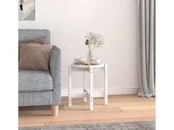 Mesa De Centro| Mesa de centro | Mesa de apoio Ø 42.5x45 cm madeira de pinho maciça Branco