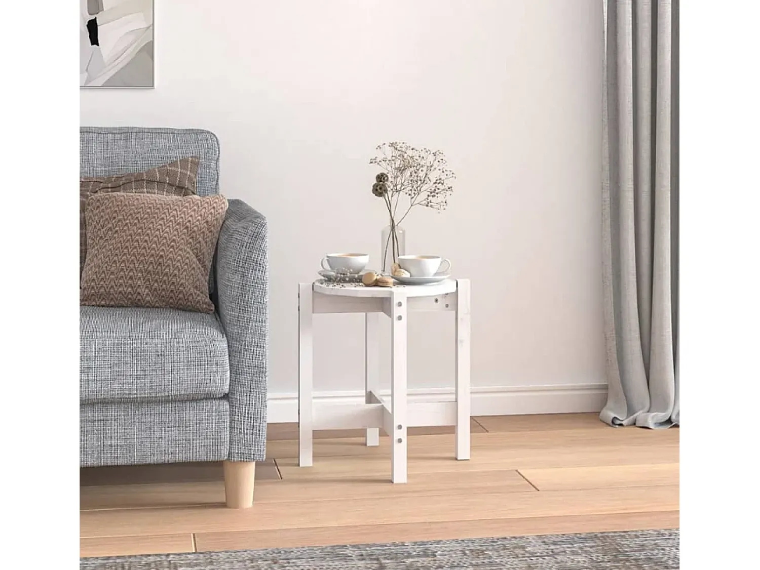 Mesa De Centro| Mesa de centro | Mesa de apoio Ø 42.5x45 cm madeira de pinho maciça Branco