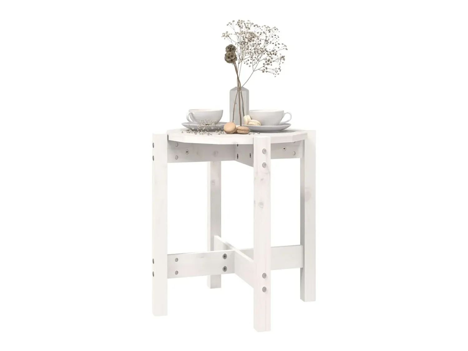 Mesa De Centro| Mesa de centro | Mesa de apoio Ø 42.5x45 cm madeira de pinho maciça Branco