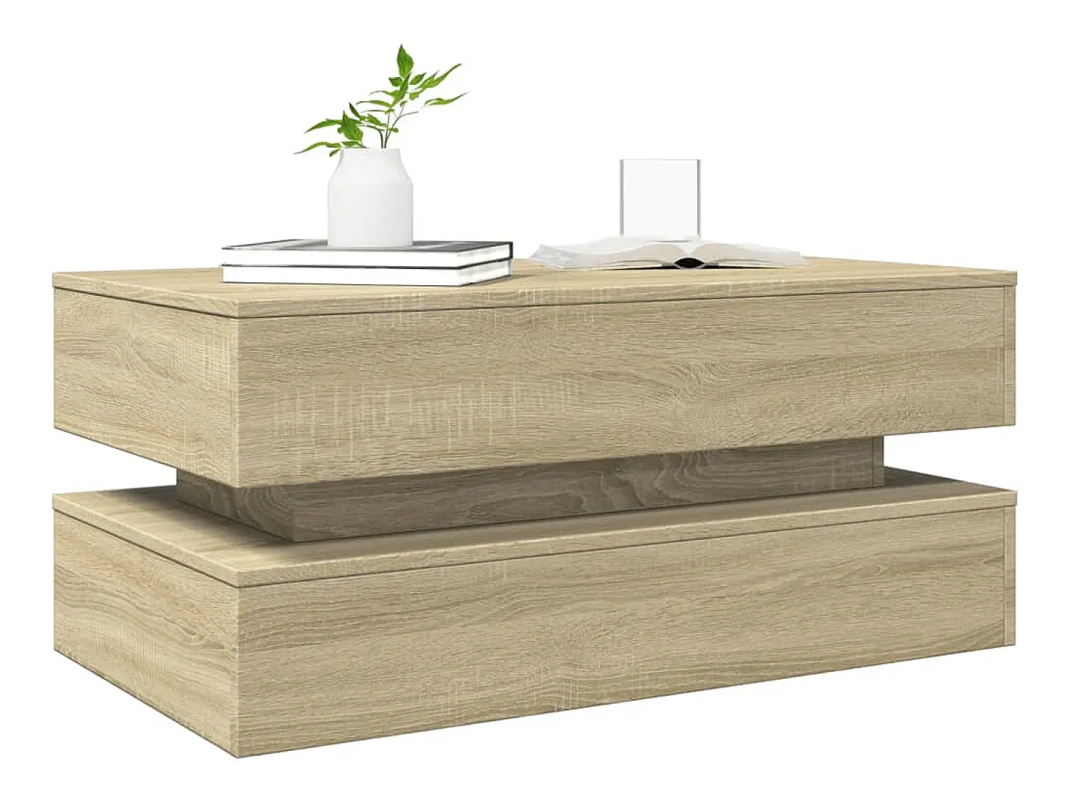 Mesa De Centro* Mesa de centro | Mesa de apoio com luzes LED 90x50x40 cm carvalho sonoma Castanho