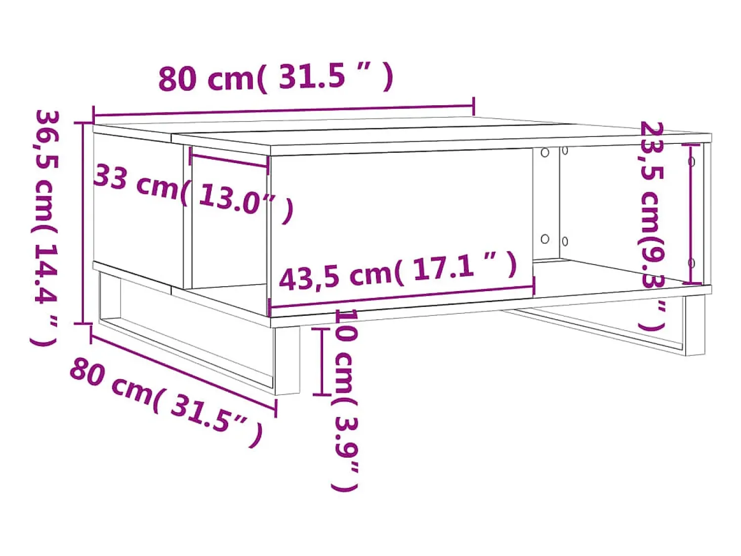 Mesa de centro | Mesa de apoio 80x80x36.5 cm derivados madeira sonoma^ Mesa De Centro