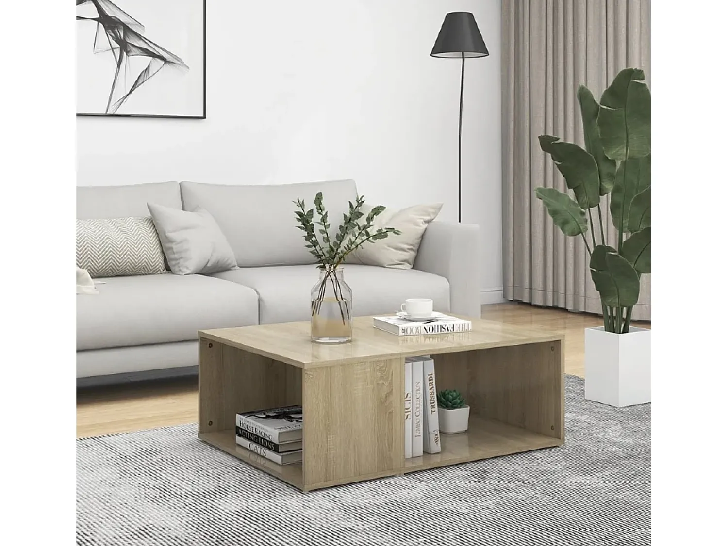 Mesa de centro | Mesa de apoio 90x67x33 cm derivados de madeira carvalho sonoma^ Mesa De Centro