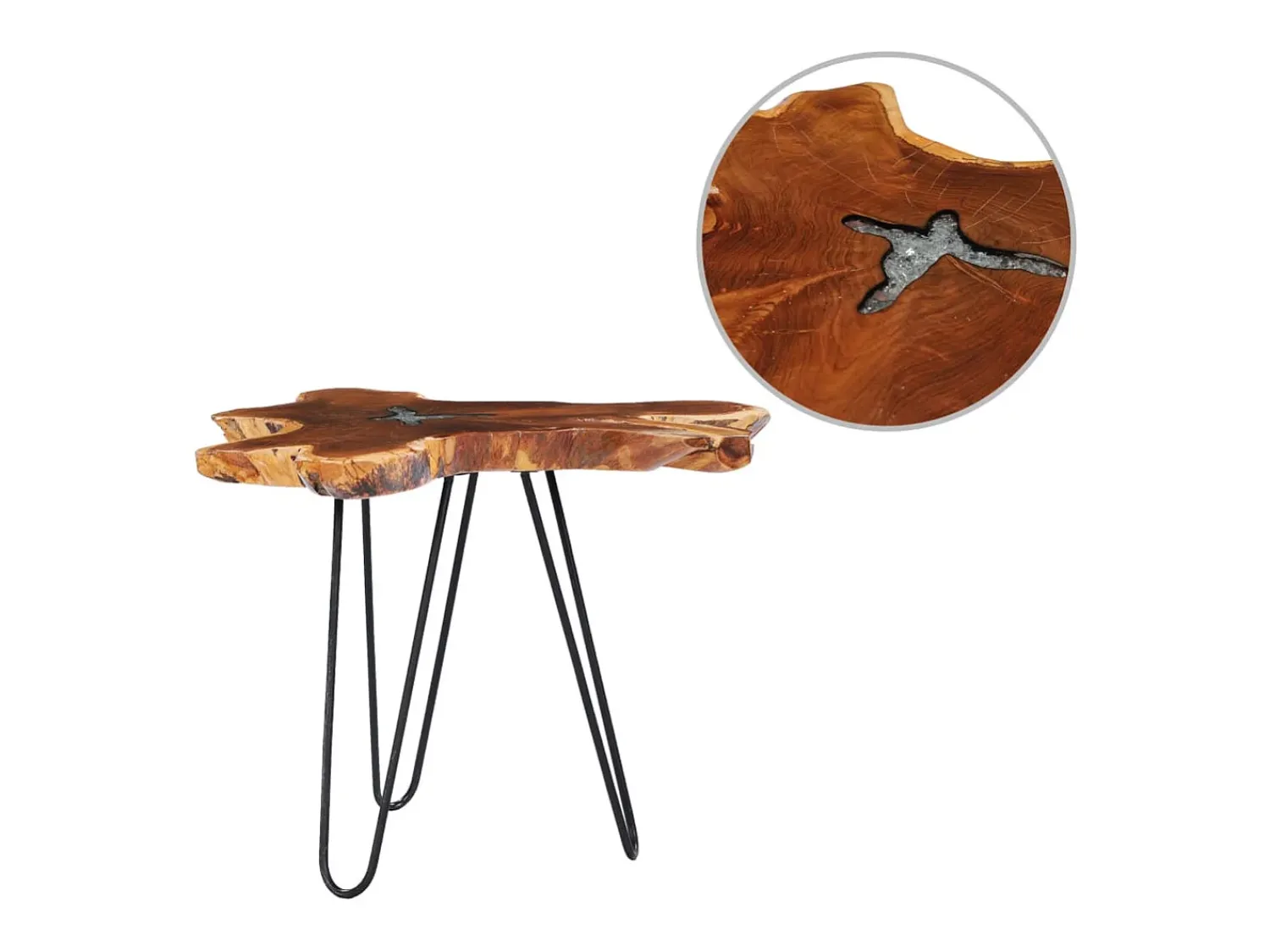Mesa de centro | Mesa de apoio | Mesa de café 70x45 cm madeira de teca maciça e poliresina^ Mesa De Centro