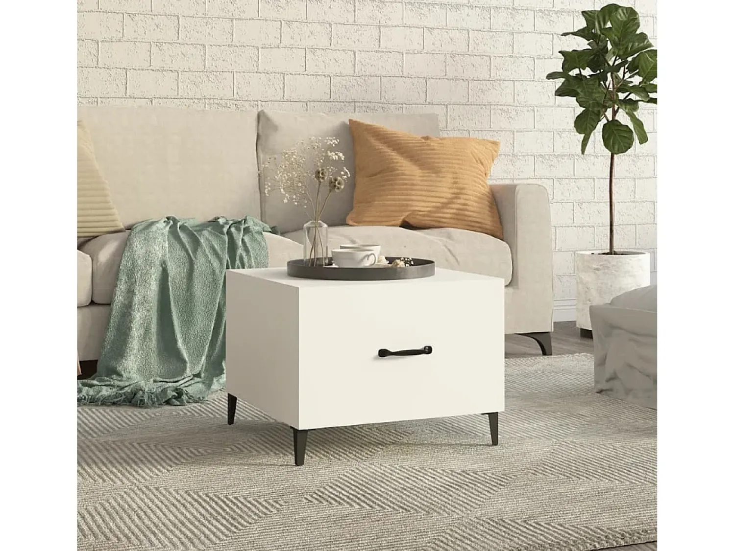 Mesa de centro | Mesa de apoio com pernas de metal 50x50x40 cm Branco