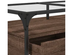 Outlet Mesa de centro | Mesa de apoio c/ topo vidro 98.5x50x45cm carvalho aço Castanho