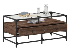Outlet Mesa de centro | Mesa de apoio c/ topo vidro 98.5x50x45cm carvalho aço Castanho