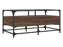 Outlet Mesa de centro | Mesa de apoio c/ topo vidro 98.5x50x45cm carvalho aço Castanho